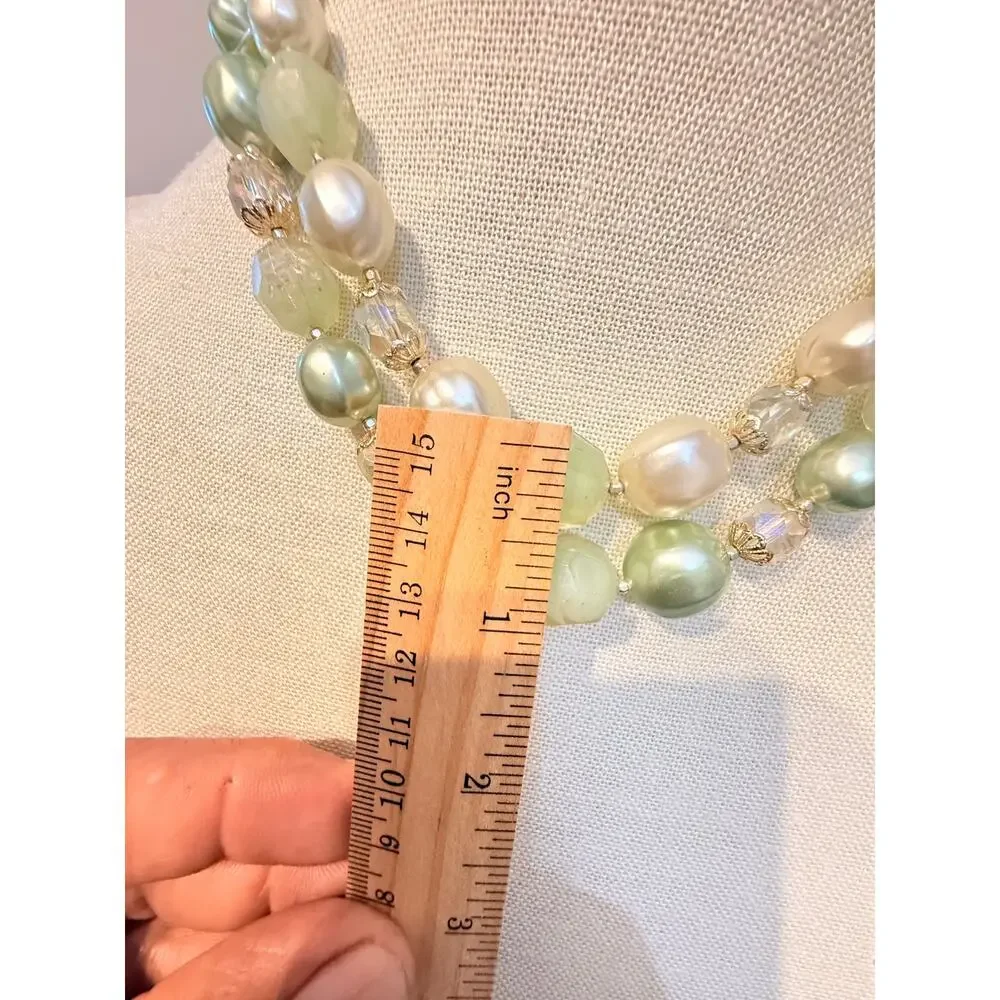 Vintage Japan Double Strand Faux Pearl Bead Necklace 15”+3”